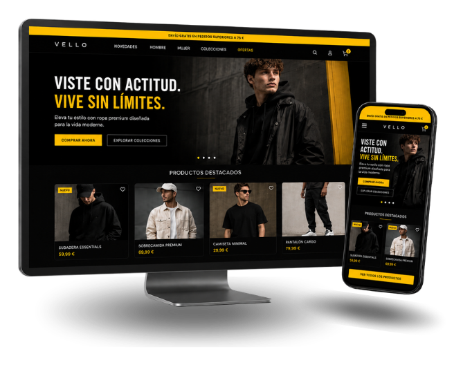 Ejemplo de tienda online creada por Todavía Sin Web, en ordenador y móvil